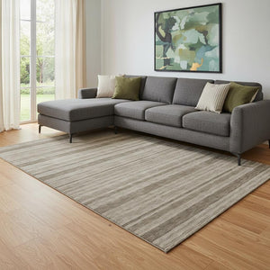HomeRoots 9' X 12' Taupe And Beige Striped Area Rug - Washable, UV Protected, Pet-Friendly, Durable Design! 647877