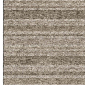 HomeRoots 9' X 12' Taupe And Beige Striped Area Rug - Washable, UV Protected, Pet-Friendly, Durable Design! 647877