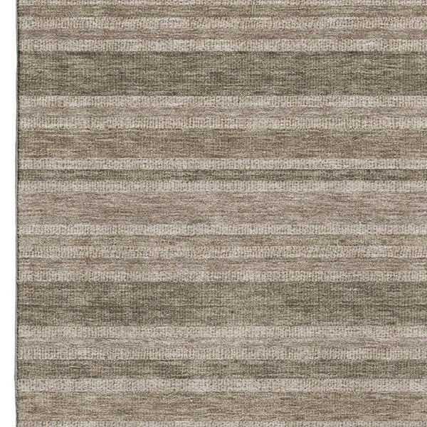 HomeRoots 9' X 12' Taupe And Beige Striped Area Rug - Washable, UV Protected, Pet-Friendly, Durable Design! 647877