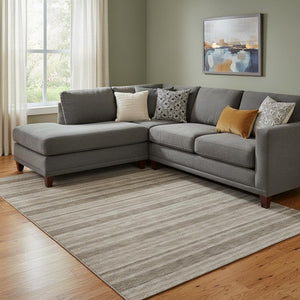 HomeRoots 10' Taupe and Beige Striped Washable Area Rug with UV Protection - Perfect for Family Spaces! 647878