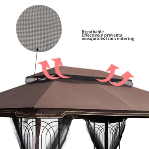 English Elm 10x12 Outdoor Patio Gazebo Canopy Replacement Double-Tier Polyester UV Resistant Roof with Drain Holes Brown W419P198358