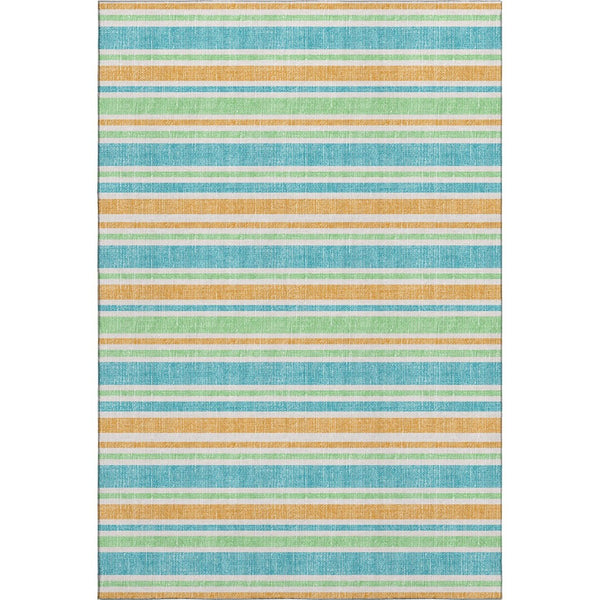 HomeRoots 5' Teal and Orange Striped Area Rug - Stylish, Washable, UV Protected, Perfect for Family Homes! 647880