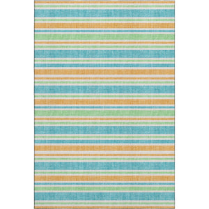 HomeRoots 8' X 10' Teal and Orange Striped Area Rug - Durable, UV-Protected, Washable for Indoor/Outdoor Use 647882