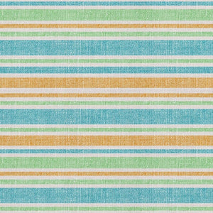 HomeRoots 8' X 10' Teal and Orange Striped Area Rug - Durable, UV-Protected, Washable for Indoor/Outdoor Use 647882