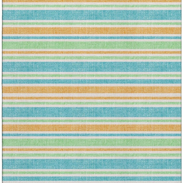 HomeRoots 8' X 10' Teal and Orange Striped Area Rug - Durable, UV-Protected, Washable for Indoor/Outdoor Use 647882