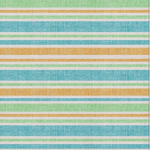 HomeRoots 9' X 12' Colorful Teal & Orange Striped Washable Area Rug with Stain Resistance & UV Protection 647883