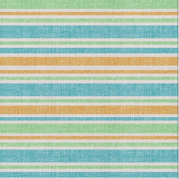 HomeRoots 9' X 12' Colorful Teal & Orange Striped Washable Area Rug with Stain Resistance & UV Protection 647883