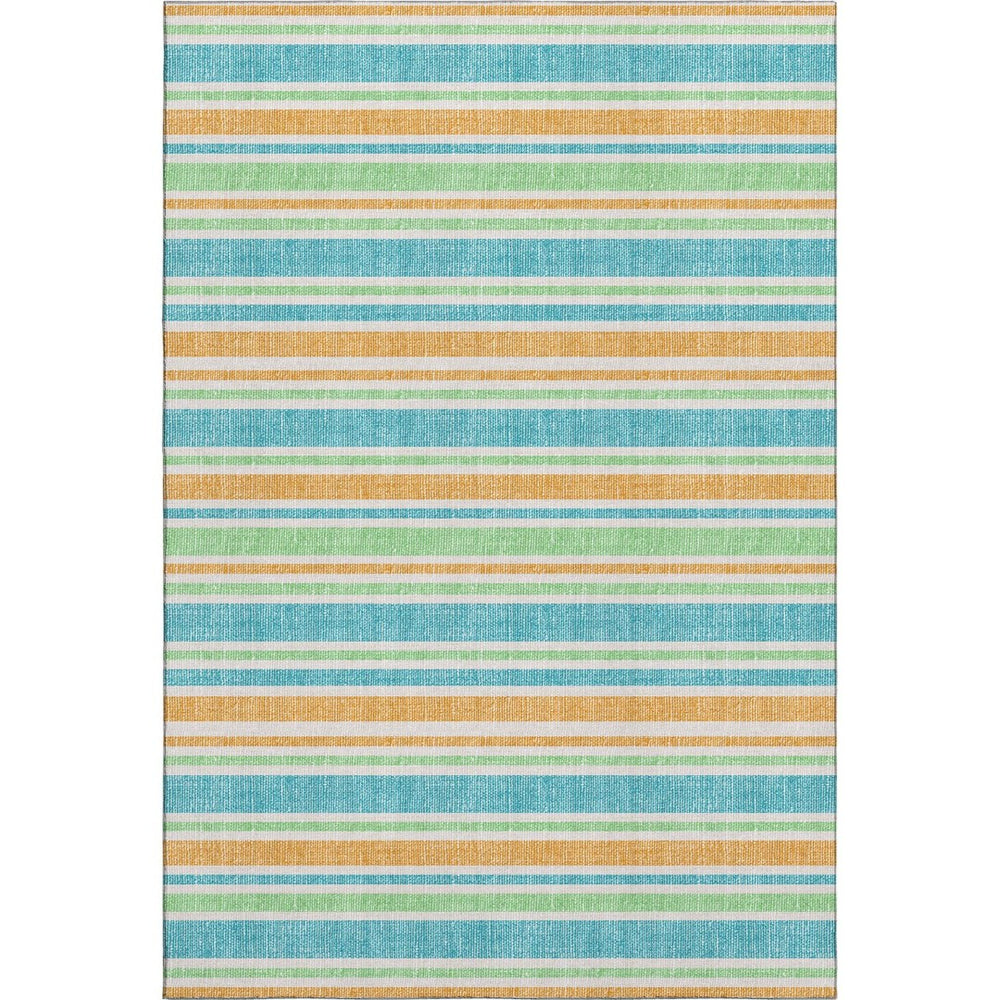 HomeRoots 10' Teal and Orange Striped Washable Area Rug - UV Protected, Durable, Stylish for Busy Homes! 647884