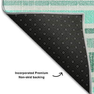 HomeRoots 9' X 12' Turquoise & Ivory Striped Washable Area Rug - Durable, UV-Protected, Easy-Care Design! 647889