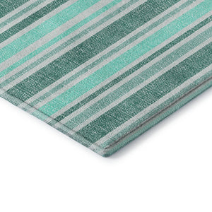 HomeRoots 9' X 12' Turquoise & Ivory Striped Washable Area Rug - Durable, UV-Protected, Easy-Care Design! 647889