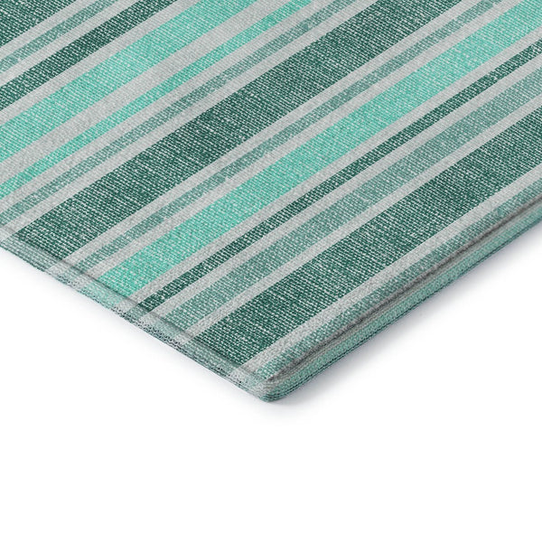 HomeRoots 9' X 12' Turquoise & Ivory Striped Washable Area Rug - Durable, UV-Protected, Easy-Care Design! 647889