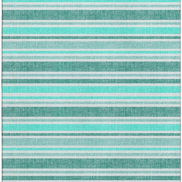 HomeRoots 9' X 12' Turquoise & Ivory Striped Washable Area Rug - Durable, UV-Protected, Easy-Care Design! 647889