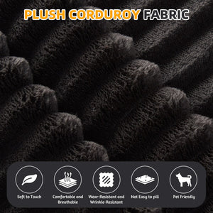 English Elm 78.7" Plush Corduroy Convertible Sleeper Sofa with Tufted Back and Foldable Floor Bed Black W3219P410146