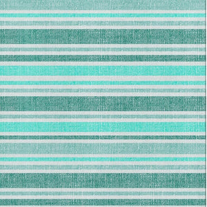 HomeRoots 10' X 14' Turquoise and Ivory Striped Area Rug - Washable, UV-Protected, Pet-Friendly Design! 647890