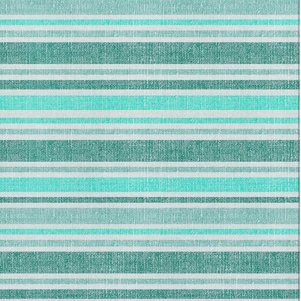 HomeRoots 10' X 14' Turquoise and Ivory Striped Area Rug - Washable, UV-Protected, Pet-Friendly Design! 647890