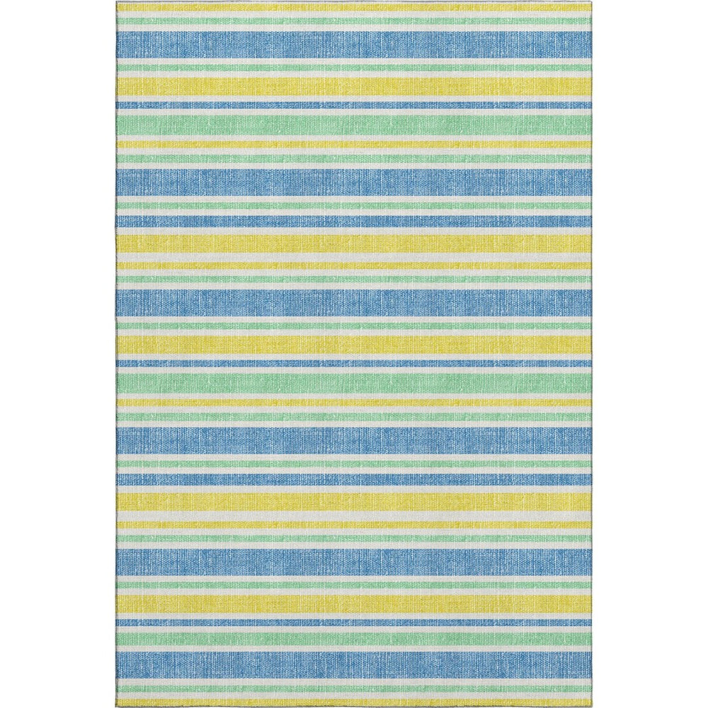 HomeRoots 5' X 8' Striped Yellow and Blue Area Rug – Durable, UV-Protected, Stain Resistant for High-Traffic Areas 647892