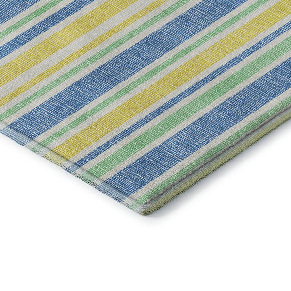 HomeRoots 5' X 8' Striped Yellow and Blue Area Rug – Durable, UV-Protected, Stain Resistant for High-Traffic Areas 647892