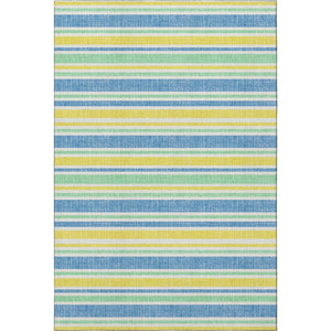 HomeRoots 5' X 8' Striped Yellow and Blue Area Rug – Durable, UV-Protected, Stain Resistant for High-Traffic Areas 647892