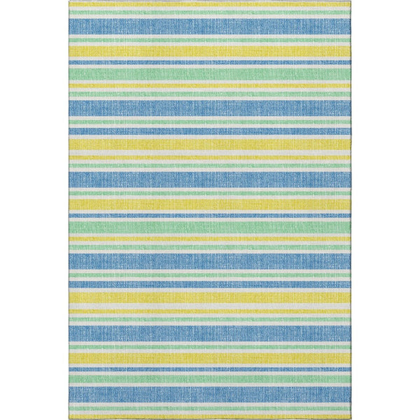 HomeRoots 5' X 8' Striped Yellow and Blue Area Rug – Durable, UV-Protected, Stain Resistant for High-Traffic Areas 647892