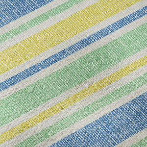 HomeRoots 8' Yellow And Blue Striped Washable Round Rug - Durable, Stain-Resistant, UV Protected for Homes 647893