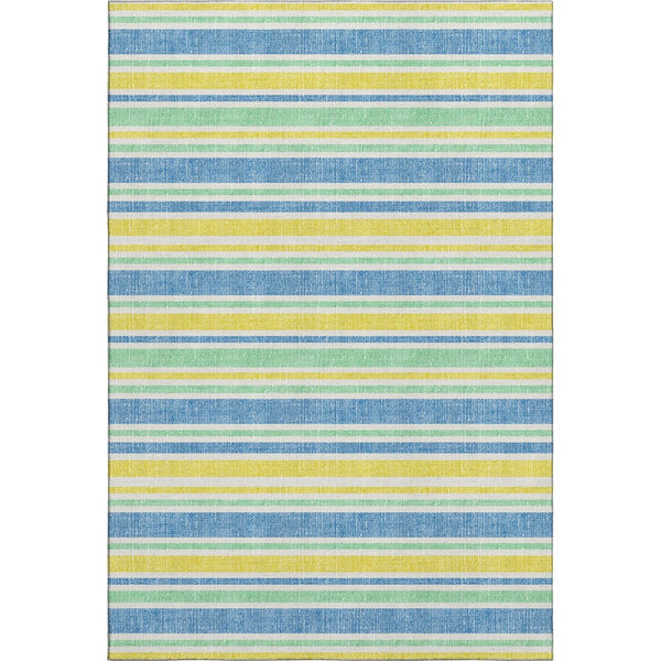 HomeRoots 8' X 10' Washable Yellow & Blue Striped Area Rug – UV Protected, Stain Resistant & Ideal for Any Space 647894