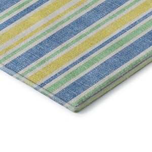 HomeRoots 8' X 10' Washable Yellow & Blue Striped Area Rug – UV Protected, Stain Resistant & Ideal for Any Space 647894