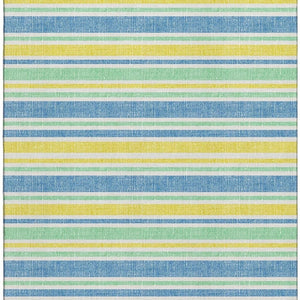 HomeRoots 8' X 10' Washable Yellow & Blue Striped Area Rug – UV Protected, Stain Resistant & Ideal for Any Space 647894