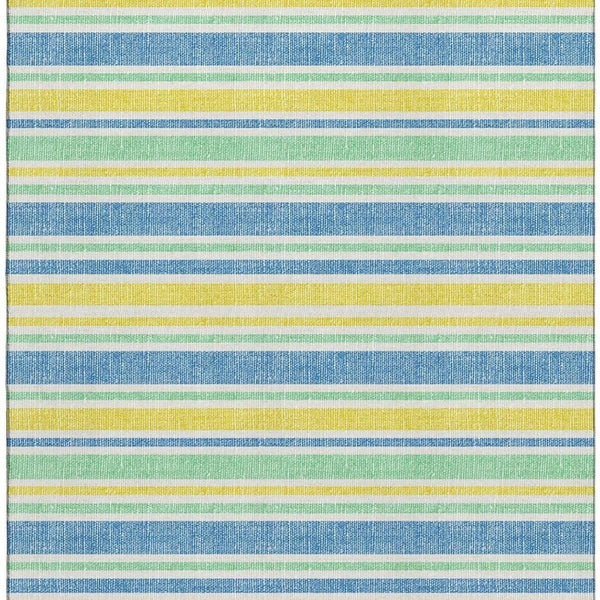 HomeRoots 8' X 10' Washable Yellow & Blue Striped Area Rug – UV Protected, Stain Resistant & Ideal for Any Space 647894