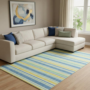 HomeRoots 9' X 12' Striped Yellow & Blue Washable Area Rug with UV Protection for Stylish Indoor & Outdoor Use 647895