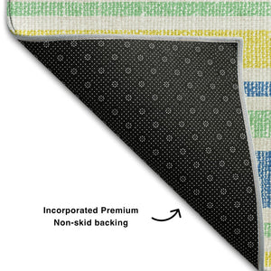 HomeRoots 9' X 12' Striped Yellow & Blue Washable Area Rug with UV Protection for Stylish Indoor & Outdoor Use 647895