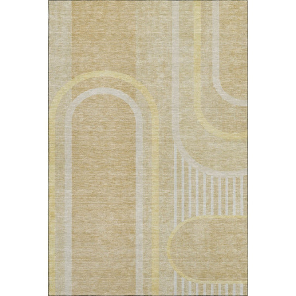 HomeRoots 5' X 8' Beige And Gold Geometric Area Rug - Washable, UV-Protected, Modern Style for Any Room 647898