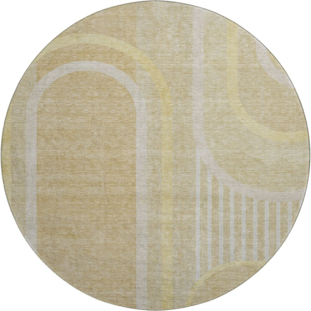 HomeRoots 8' Beige and Gold Geometric Round Rug – Washable, UV-Protected, Durable Design for Modern Homes 647899