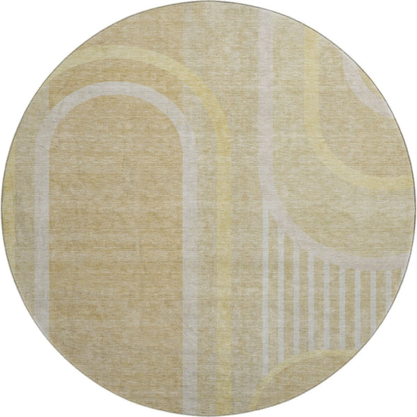 HomeRoots 8' Beige and Gold Geometric Round Rug – Washable, UV-Protected, Durable Design for Modern Homes 647899