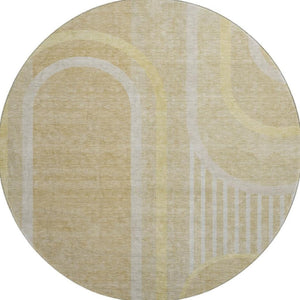 HomeRoots 8' Beige and Gold Geometric Round Rug – Washable, UV-Protected, Durable Design for Modern Homes 647899