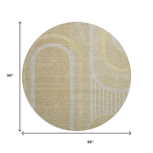 HomeRoots 8' Beige and Gold Geometric Round Rug – Washable, UV-Protected, Durable Design for Modern Homes 647899
