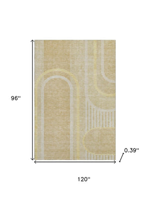 HomeRoots 8' X 10' Beige and Gold Geometric Area Rug - Washable, Stain-Resistant, UV Protected for Modern Spaces 647900