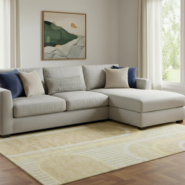 HomeRoots 9' X 12' Beige and Gold Geometric Area Rug - Washable, UV Protected, Stylish & Durable for Any Room 647901