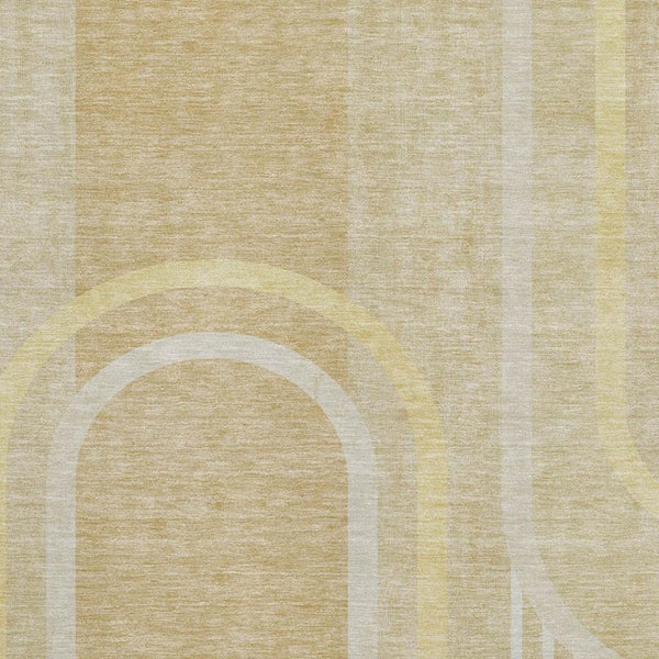 HomeRoots 10' Beige and Gold Geometric Area Rug - Washable, UV Protected, Stain Resistant for High-Traffic Spaces 647902