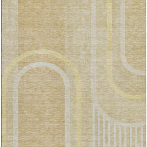HomeRoots 10' Beige and Gold Geometric Area Rug - Washable, UV Protected, Stain Resistant for High-Traffic Spaces 647902