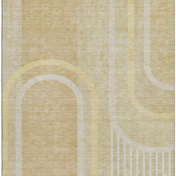 HomeRoots 10' Beige and Gold Geometric Area Rug - Washable, UV Protected, Stain Resistant for High-Traffic Spaces 647902