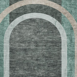 HomeRoots 5' X 8' Emerald & Gray Geometric Washable Area Rug - Durable, UV Resistant, Perfect for High-Traffic Spaces 647904