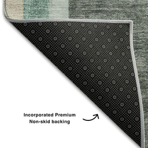 HomeRoots 8' Emerald and Gray Geometric Round Rug - Washable, Durable, UV-Protected for Modern Spaces 647905