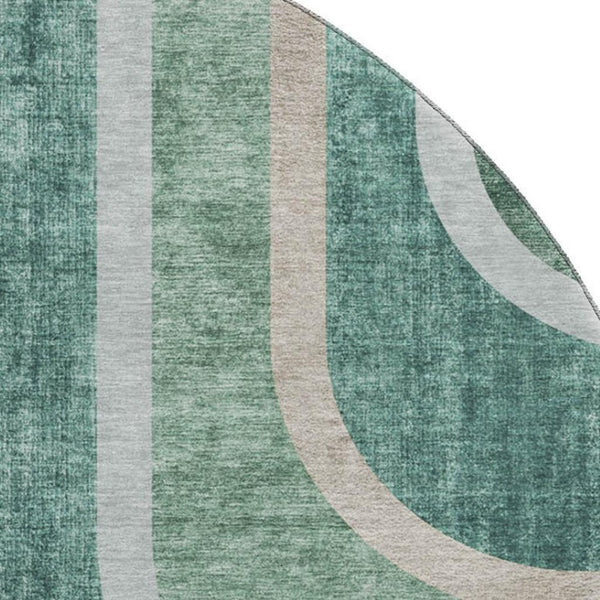 HomeRoots 8' Emerald and Gray Geometric Round Rug - Washable, Durable, UV-Protected for Modern Spaces 647905