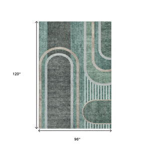 HomeRoots 8' X 10' Durable Emerald & Gray Geometric Area Rug – Washable, UV-Protected, Pet-Friendly Design! 647906
