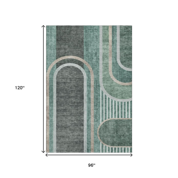 HomeRoots 8' X 10' Durable Emerald & Gray Geometric Area Rug – Washable, UV-Protected, Pet-Friendly Design! 647906