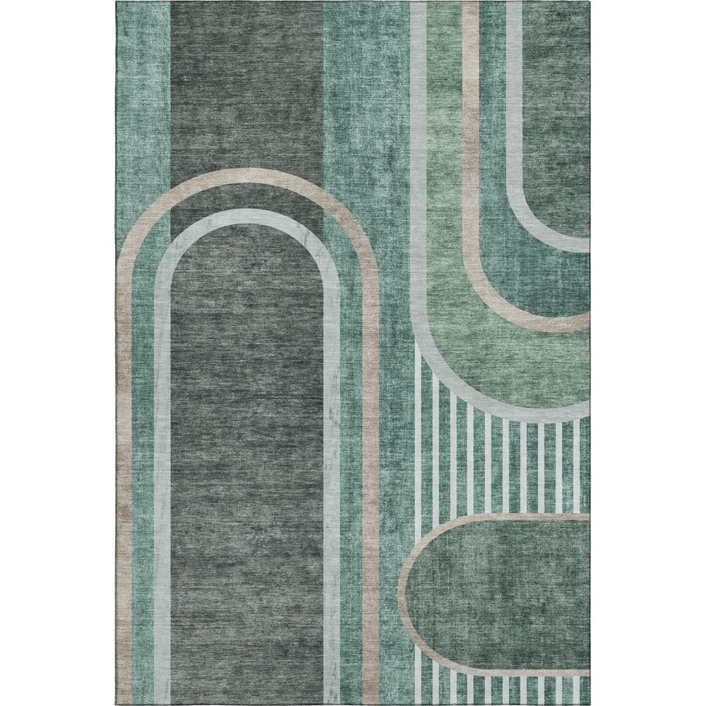 HomeRoots 8' X 10' Durable Emerald & Gray Geometric Area Rug – Washable, UV-Protected, Pet-Friendly Design! 647906
