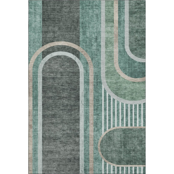 HomeRoots 8' X 10' Durable Emerald & Gray Geometric Area Rug – Washable, UV-Protected, Pet-Friendly Design! 647906