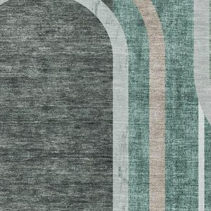 HomeRoots 8' X 10' Durable Emerald & Gray Geometric Area Rug – Washable, UV-Protected, Pet-Friendly Design! 647906