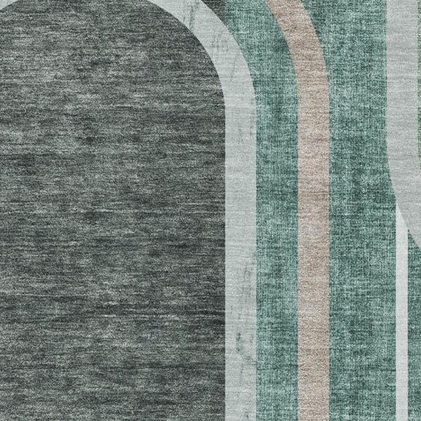 HomeRoots 8' X 10' Durable Emerald & Gray Geometric Area Rug – Washable, UV-Protected, Pet-Friendly Design! 647906