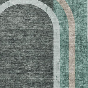 HomeRoots 9' X 12' Emerald & Gray Geometric Washable Area Rug - Stain-Resistant, UV-Protected for Modern Homes 647907